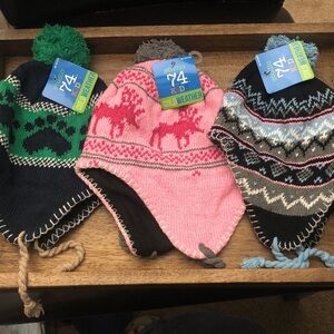 Studio Kids Pink Moose Earflap Beanie with Gray Pom